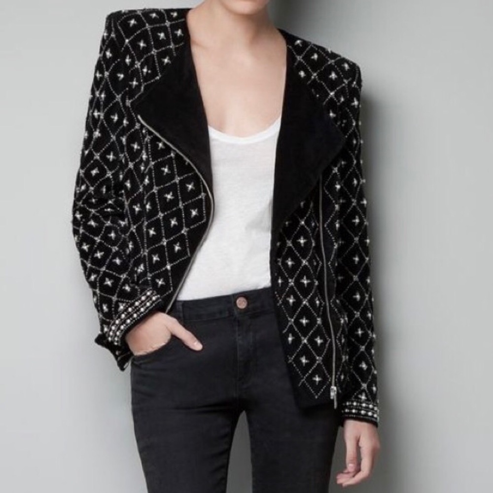Pearl Beaded Velvet Zara Jacket S